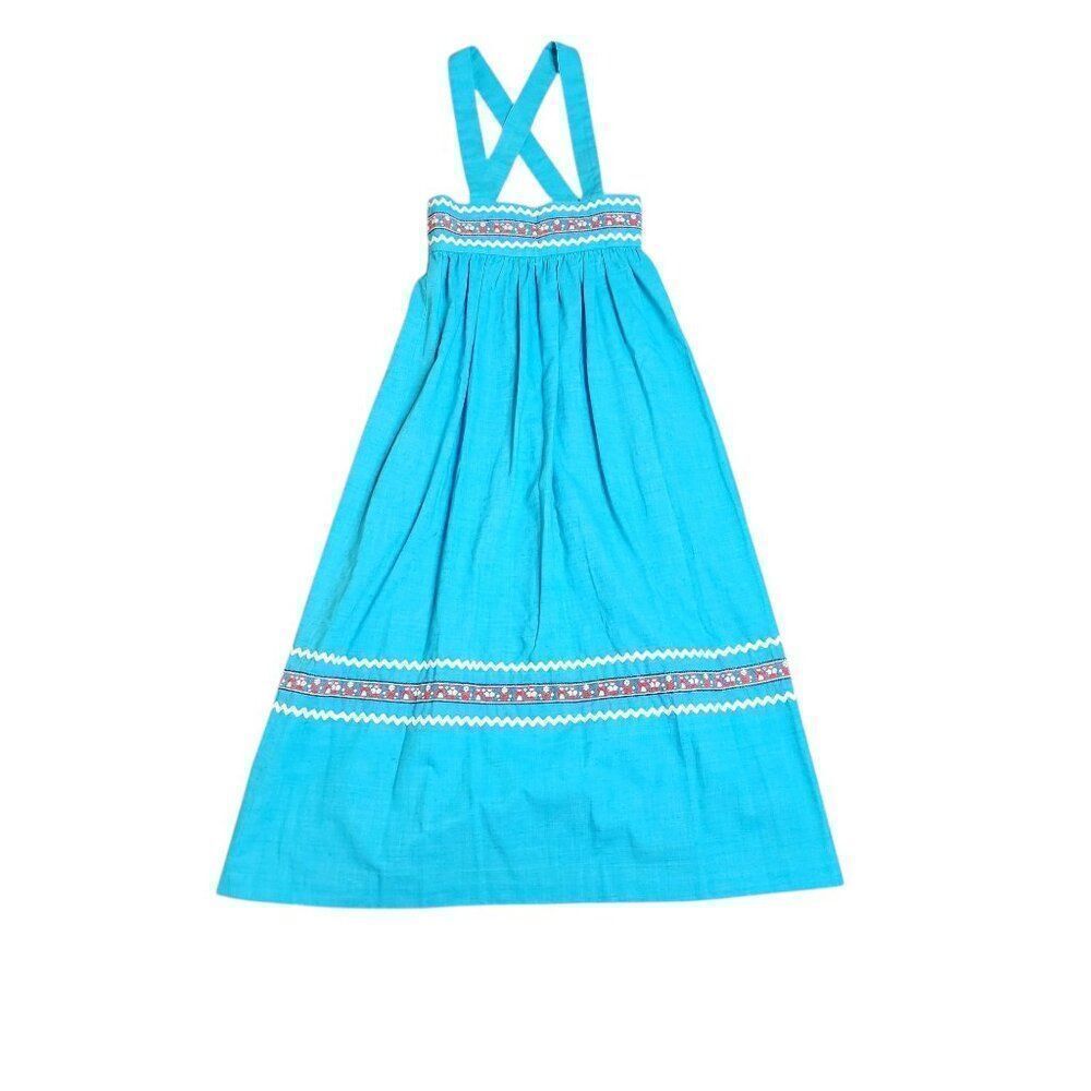 Vintage 60s Criss Cross Summer Jumper Dress Girls Size M Blue